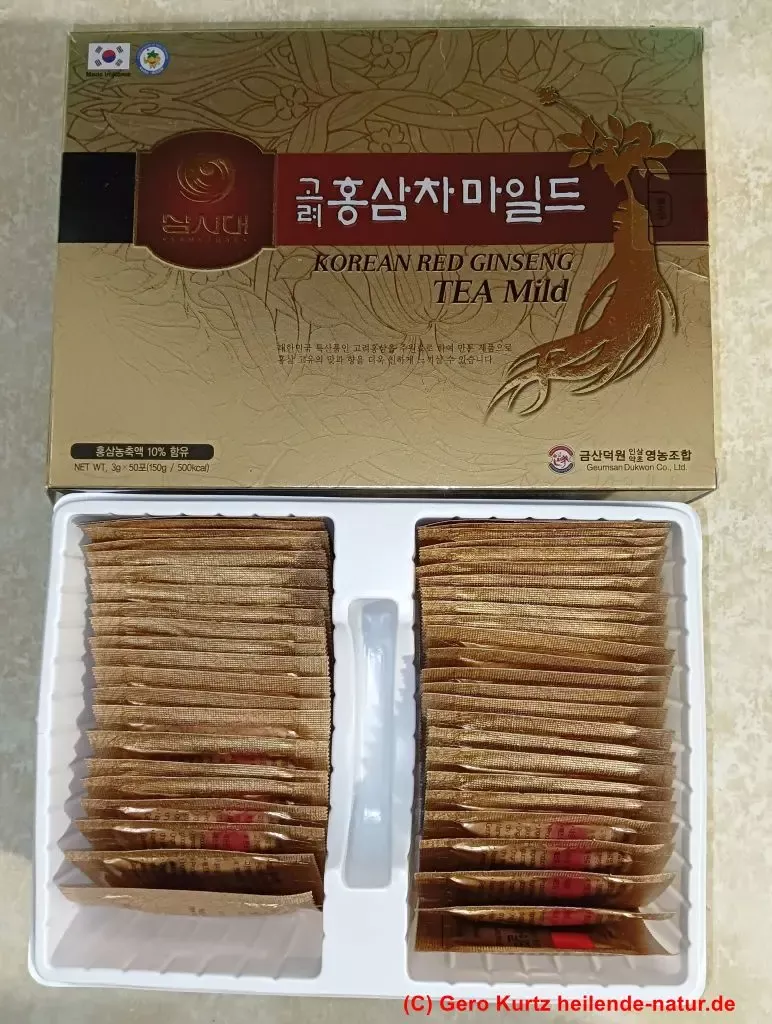 SAMSIDAE - Koreanischer Roter Ginseng Tee - offene Schachtel mit Tütchen