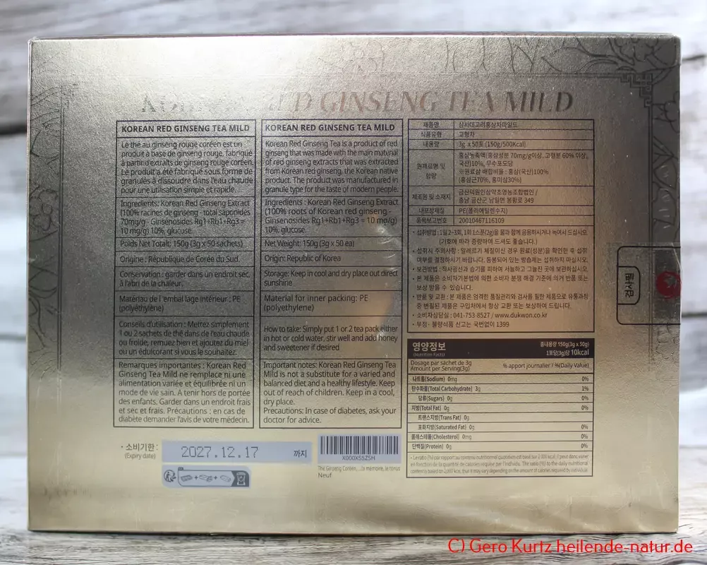 SAMSIDAE - Koreanischer Roter Ginseng Tee - Unterseite der Verpackung