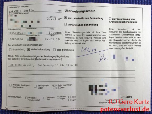 Überweisung für die Zahnklinik