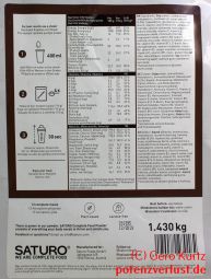 Mahlzeitersatz Saturo - Verpackung Rückseite mit Zusammensetzung